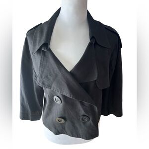 Mason Linen Cropped Trench Coat Black Silk Lined Size 6